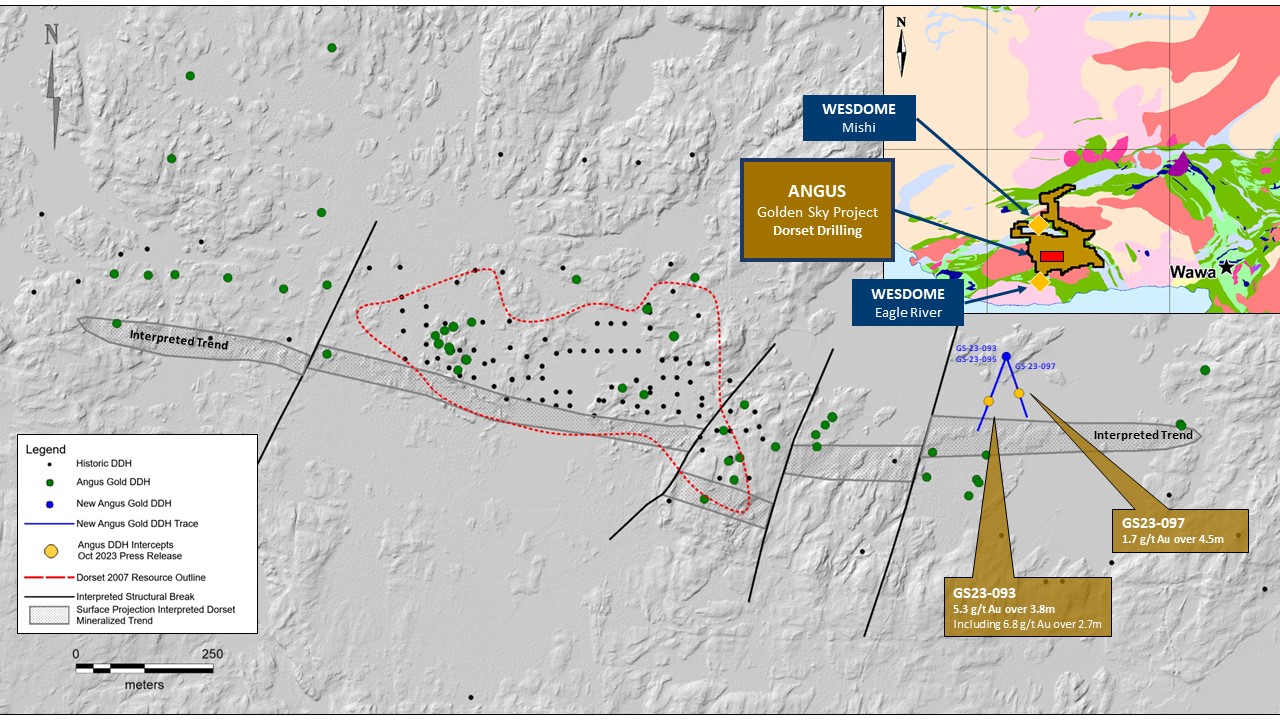Figure 1: Surface Map – Dorset Gold Trend new drilling, Golden Sky Project Location Map