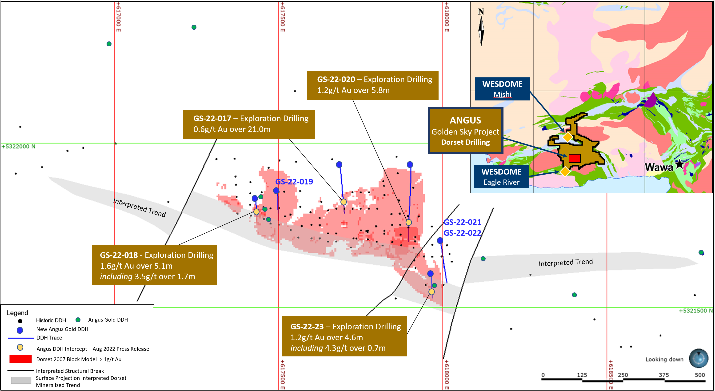 Figure 1: Surface Map – Dorset Gold Trend new drilling, Golden Sky Project Location Map